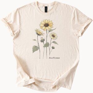 Sunflower Graphic Shirt Botanical Floral Art Nature Lover Soft Tee Shirt